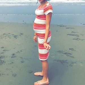 Isabel White and Pink Striped Maternity Dress size Small